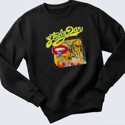 Vintage retro Steely Dan t-shirt featuring colorful text on a music theme — printed on a unisex sweatshirt