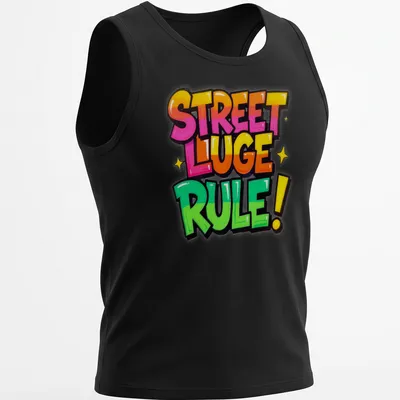 Vintage graffiti typography t-shirt with bright colors and street luge theme — printed on a tank top