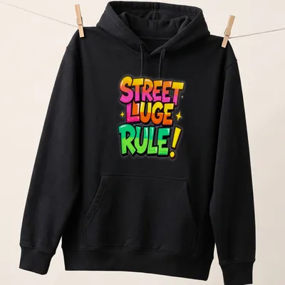 Vintage graffiti typography t-shirt with bright colors and street luge theme — printed on a unisex hoodie