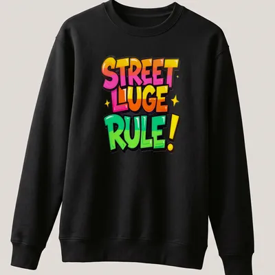 Vintage graffiti typography t-shirt with bright colors and street luge theme — printed on a unisex sweatshirt