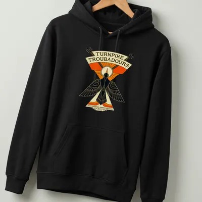 Vintage illustration tee featuring a bird and guitars with concert details — printed on a unisex hoodie