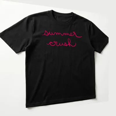 Summer Crush T-Shirt featuring playful typography of the phrase summer crush — printed on a unisex t-shirt (angled view)