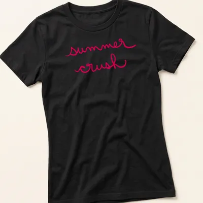 Summer Crush T-Shirt featuring playful typography of the phrase summer crush — printed on a women's shirt