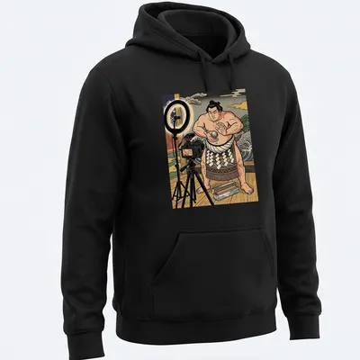 Illustration of a sumo wrestler making a foil ball in ukiyo-e style — printed on a unisex hoodie