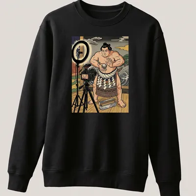 Illustration of a sumo wrestler making a foil ball in ukiyo-e style — printed on a unisex sweatshirt