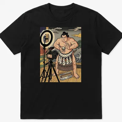 Illustration of a sumo wrestler making a foil ball in ukiyo-e style