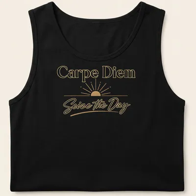 Elegant typography t-shirt with a golden sunrise and motivational text — printed on a tank top