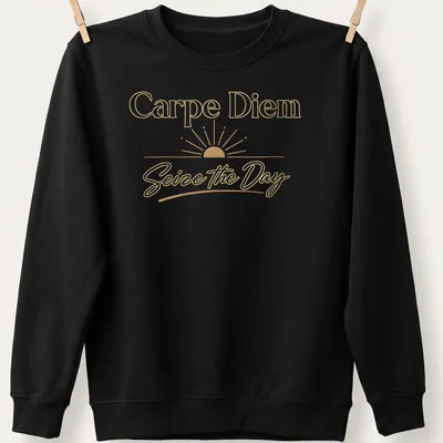 Elegant typography t-shirt with a golden sunrise and motivational text — printed on a unisex sweatshirt