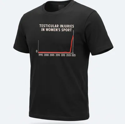 Vintage tee displaying a humorous graph about testicular injuries in women's sport