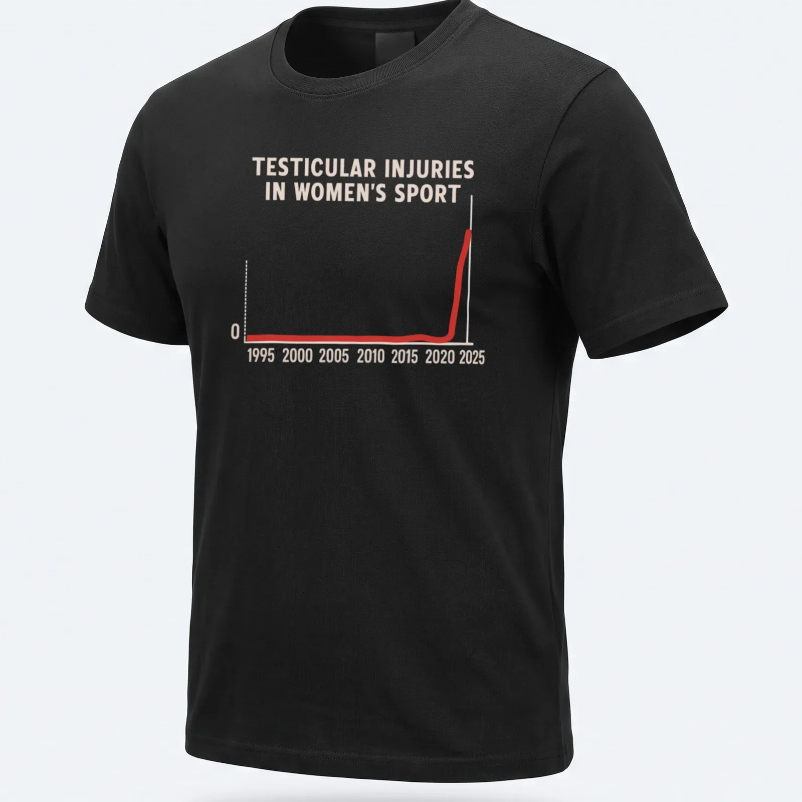 Vintage tee displaying a humorous graph about testicular injuries in women's sport — printed on a unisex t-shirt