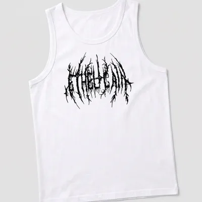 Distressed black A T H E L A I N band logo on — printed on a tank top
