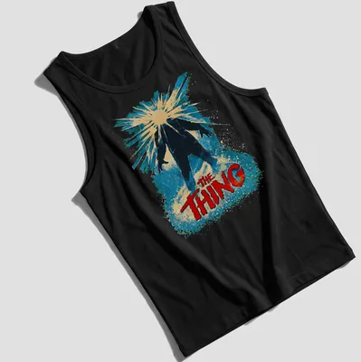 Retro design featuring The Thing title in bold colors and style — printed on a tank top