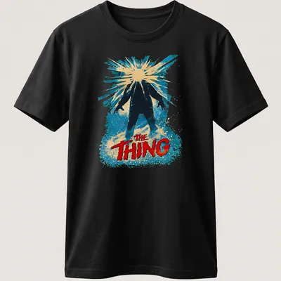 Retro design featuring The Thing title in bold colors and style