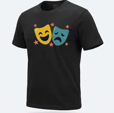 Colorful illustration of comedy and tragedy theater masks with stars
