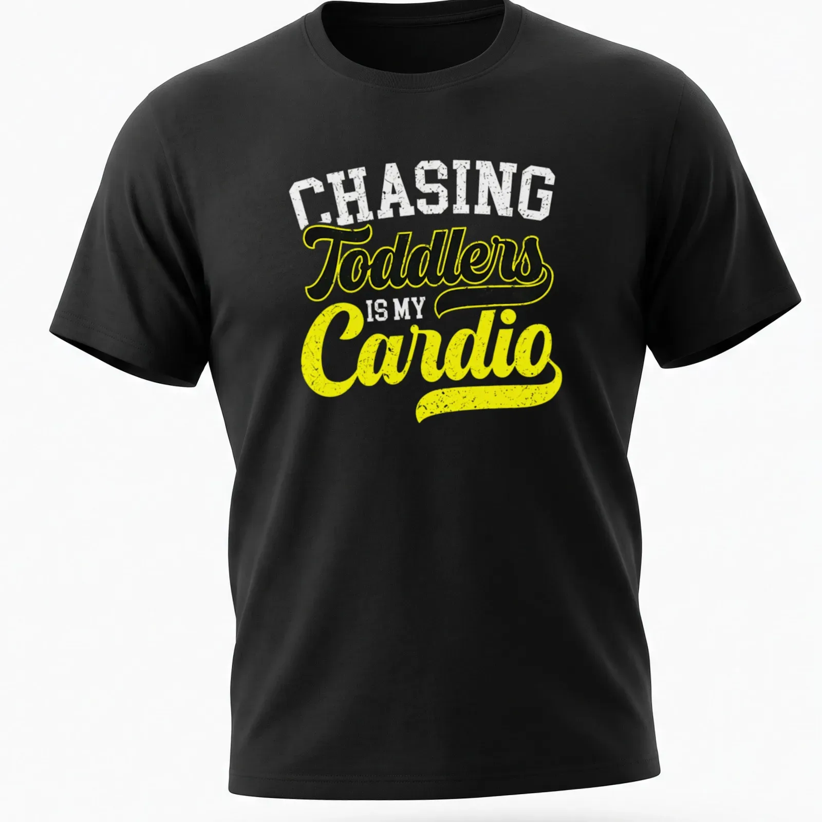Funny shirt with toddlers and cardio theme in bold playful typography — printed on a unisex t-shirt