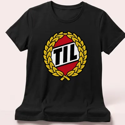 Tromso IL logo and wreath emblem in red, black, and yellow — printed on a women's shirt