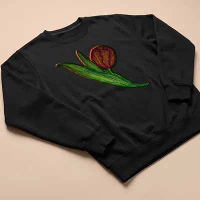 Colorful illustration of a tulip flower with the word 'Broken' in vibrant colors — printed on a unisex sweatshirt