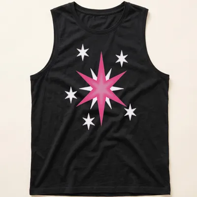 Colorful illustration of Twilight Sparkle's star with pink and purple hues — printed on a tank top