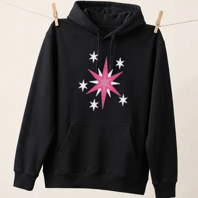 Colorful illustration of Twilight Sparkle's star with pink and purple hues — printed on a unisex hoodie