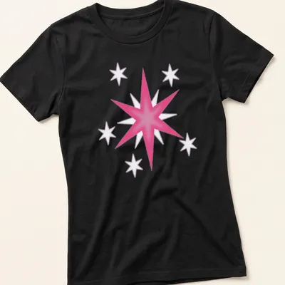 Colorful illustration of Twilight Sparkle's star with pink and purple hues — printed on a women's shirt