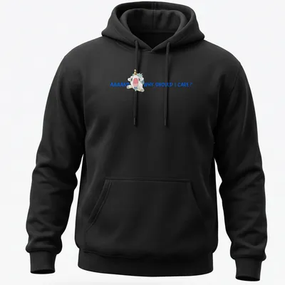 Kawaii unicorn design with playful text in blue and pastel colors. — printed on a unisex hoodie