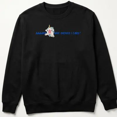 Kawaii unicorn design with playful text in blue and pastel colors. — printed on a unisex sweatshirt