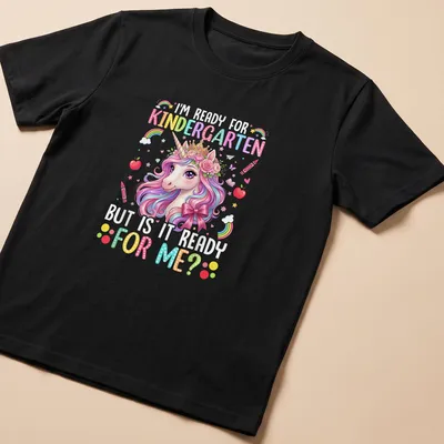 Colorful cartoon unicorn design with text about kindergarten readiness
