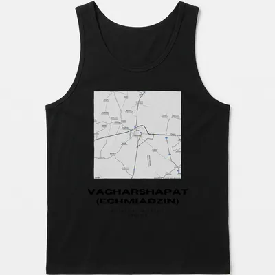 Minimalist black and white city map of Vagharshapat, Armenia, with geographic coordinates — printed on a tank top