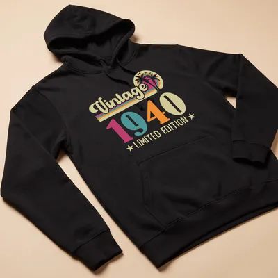 Vintage 1940 Limited Edition T-shirt with palm trees and retro print — printed on a unisex hoodie
