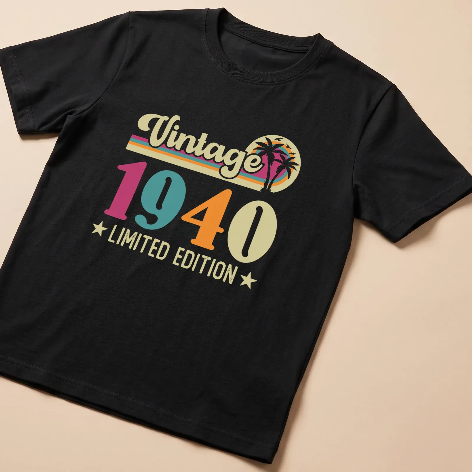 Vintage 1940 Limited Edition T-shirt with palm trees and retro print — printed on a unisex t-shirt