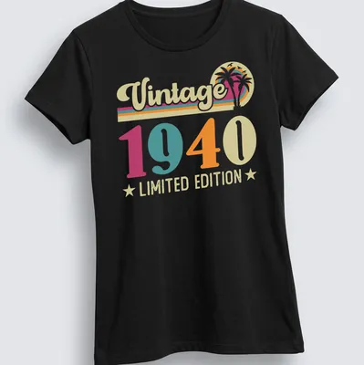 Vintage 1940 Limited Edition T-shirt with palm trees and retro print — printed on a women's shirt