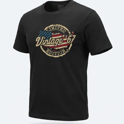 Vintage distressed American flag T-shirt with text: Vintage '67 LIMITED EDITION