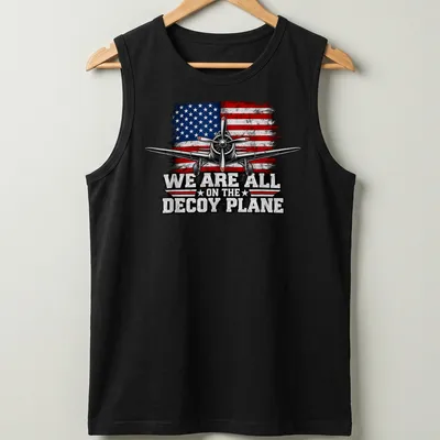 Vintage airplane with American flag and distressed lettering design — printed on a tank top