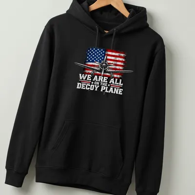 Vintage airplane with American flag and distressed lettering design — printed on a unisex hoodie