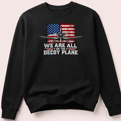 Vintage airplane with American flag and distressed lettering design — printed on a unisex sweatshirt