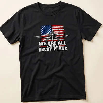 Vintage airplane with American flag and distressed lettering design