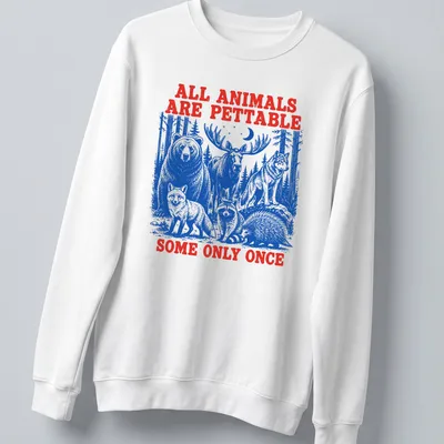 Vintage T-shirt featuring wildlife illustrations and humorous text about animals. — printed on a unisex sweatshirt