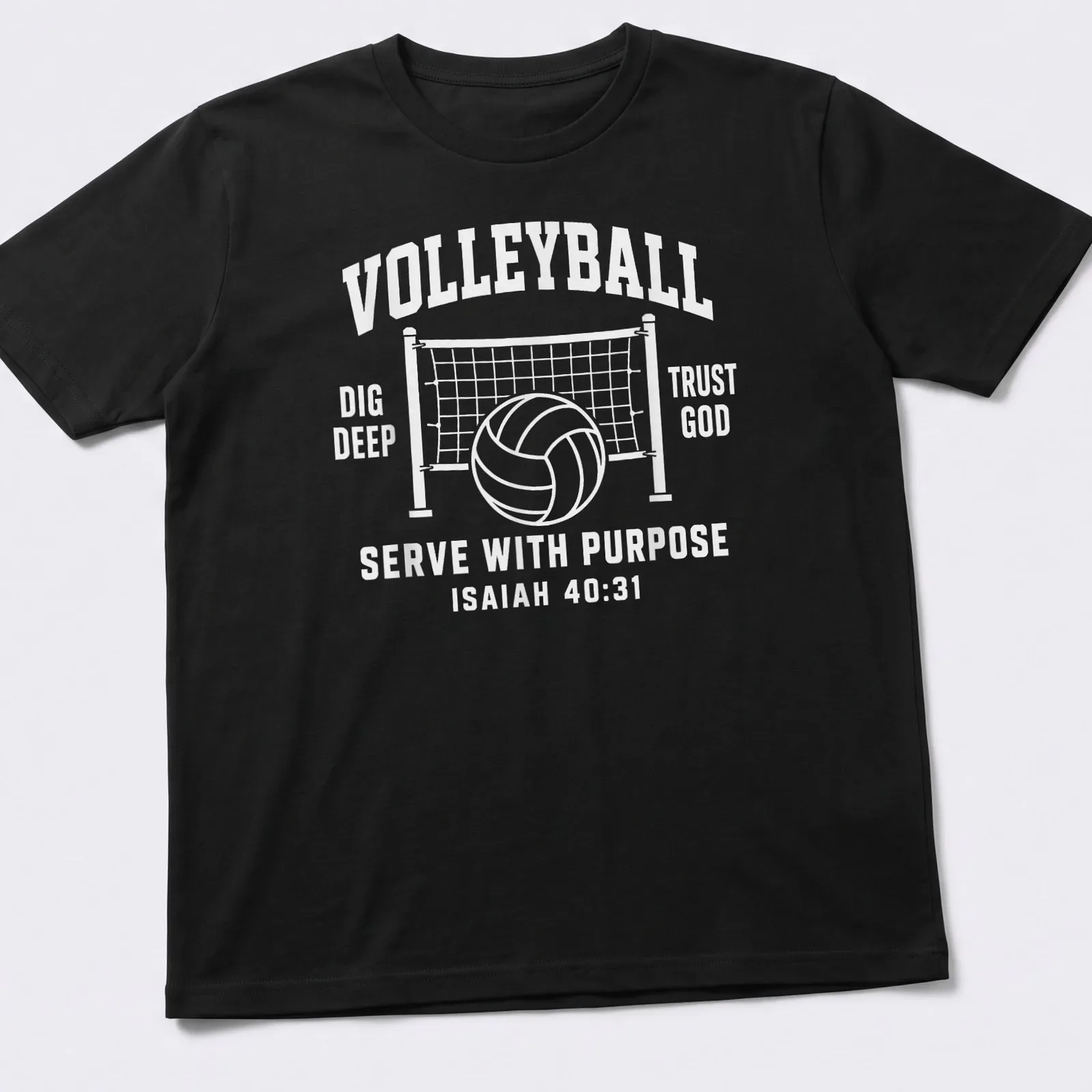 Inspirational volleyball-themed shirt with text and graphic in black and white. — printed on a unisex t-shirt