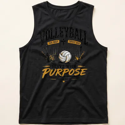 Vintage distressed T-shirt with volleyball graphic and motivational text — printed on a tank top