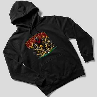 Vintage comic style t-shirt with football player and WASHINGTON text in maroon and yellow. — printed on a unisex hoodie