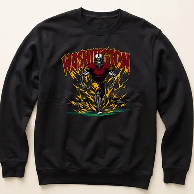 Vintage comic style t-shirt with football player and WASHINGTON text in maroon and yellow. — printed on a unisex sweatshirt