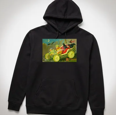 Vintage style t-shirt featuring a watermelon car with Halloween text — printed on a unisex hoodie