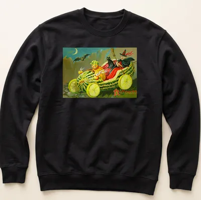 Vintage style t-shirt featuring a watermelon car with Halloween text — printed on a unisex sweatshirt