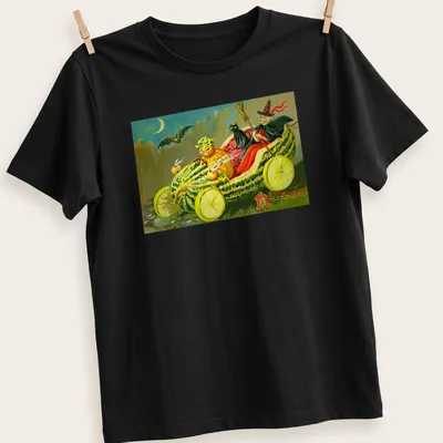 Vintage style t-shirt featuring a watermelon car with Halloween text