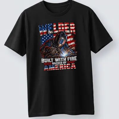 Vintage distressed Welder t-shirt with patriotic colors and bold text — printed on a unisex t-shirt