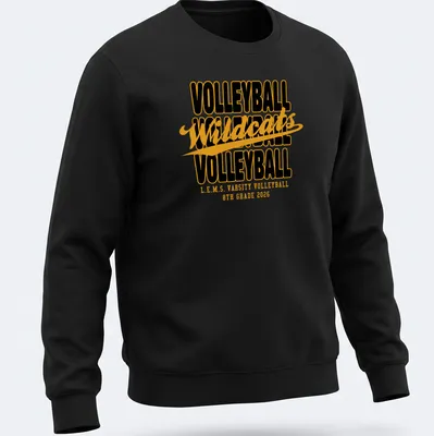 Black and gold Wildcats volleyball shirt with collegiate-style text — printed on a unisex sweatshirt