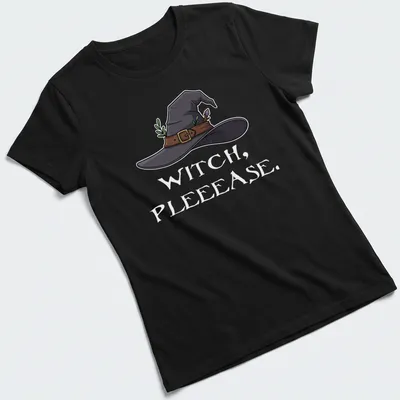 Cartoon witch hat with green leaves and crystal in black, brown, green, and purple — printed on a women's shirt