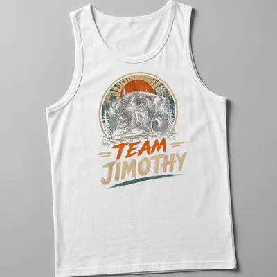 Vintage distressed t-shirt with a wolf design and the words 'TEAM JIMOTHY' — printed on a tank top
