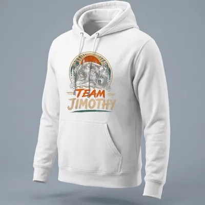 Vintage distressed t-shirt with a wolf design and the words 'TEAM JIMOTHY' — printed on a unisex hoodie