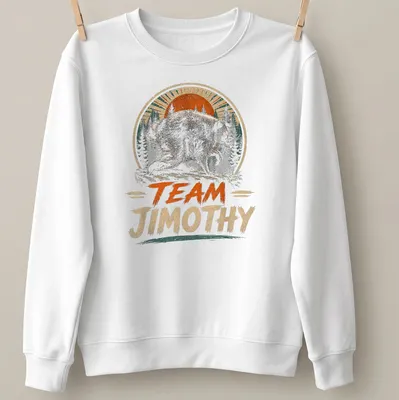 Vintage distressed t-shirt with a wolf design and the words 'TEAM JIMOTHY' — printed on a unisex sweatshirt